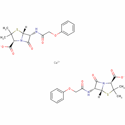 Calcium [2s-cis(2alpha,5alpha,6beta)]-bis[3,3-dimethyl-7-oxo-6-[(phenoxyacetyl)amino]-4-thia-1-azabicyclo[3.2.0]heptane-2-carboxylate] Structure,147-48-8Structure