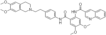 N-[2-[[4-[2-(6,7-二甲氧基-3,4-二氫-1H-異喹啉-2-基)乙基]苯基]氨基甲酰基]-4,5-二甲氧基苯基]喹啉-3-甲酰胺結(jié)構(gòu)式_206873-63-4結(jié)構(gòu)式