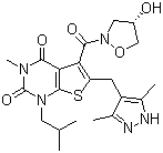 (S)-6-[(3,5-dimethyl-1h-pyrazol-4-yl)methyl]-5-[(4-hydroxyisoxazolidin-2-yl)carbonyl]-1-isobutyl-3-methylthieno[2,3-d]pyrimidine-2,4(1h,3h)-dione Structure,496791-37-8Structure