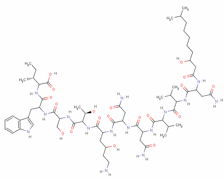 N2-(3-hydroxy-10-methyldecanoyl)-d-asn-d-val-d-val-l-asn-d-asn-[(4r)-4-hydroxy-l-lys-]-d-athr-l-ser-d-trp-d-aile-oh Structure,55467-31-7Structure