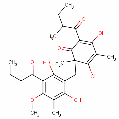 6-[[2,6-Dihydroxy-4-methoxy-3-methyl-5-(1-oxobutyl)phenyl]methyl]-3,5-dihydroxy-4,6-dimethyl-2-(2-methyl-1-oxobutyl)-2,4-cyclohexadien-1-one Structure,65792-05-4Structure