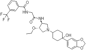 Benzamide, N-[2-[[(3S,4S)-1-[4-(1,3-benzodioxol-5-yl)-4-hydroxycyclohexyl]-4-ethoxy-3-pyrrolidinyl]amino]-2-oxoethyl]-3-(trifluoromethyl)- Structure,709018-37-1Structure