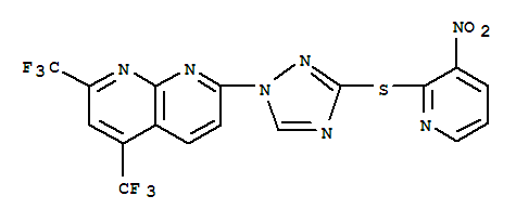 1,8-Naphthyridine,7-[3-[(3-nitro-2-pyridinyl)thio]-1h-1,2,4-triazol-1-yl]-2,4-bis(trifluoromethyl)-(9ci) Structure,303151-87-3Structure