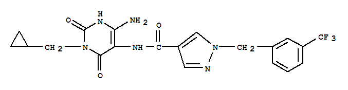 1H-pyrazole-4-carboxamide, n-[4-amino-1-(cyclopropylmethyl)-1,2,3,6-tetrahydro-2,6-dioxo-5-pyrimidinyl]-1-[[3-(trifluoromethyl)phenyl]methyl]- Structure,752222-86-9Structure