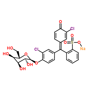 Sodium 2-[(z)-[4-(alpha-l-allopyranosyloxy)-3-chlorophenyl](3-chloro-4-oxo-2,5-cyclohexadien-1-ylidene)methyl]benzenesulfonate Structure,201685-76-9Structure