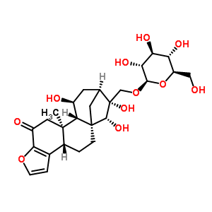 (3bS,7R)-7-[(beta-D-吡喃葡萄糖基氧基)甲基]-4,5,6,7,8,9,10,10aalpha,10b,11-十氫-6beta,7,10alpha-三羥基-10bbeta-甲基-5abeta,8beta-甲橋-5ah-環(huán)庚并[5,6]萘并[2,1-b]呋喃-12(3bH)-酮結(jié)構(gòu)式_55465-97-9結(jié)構(gòu)式