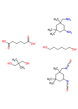 Hexanedioic acid, polymer with 5-amino-1,3,3-trimethylcyclohexanemethanamine, 2,2-dimethyl-1,3-propanediol, 1,6-hexanediol and 5-isocyanato-1-(isocyanatomethyl)-1,3,3-trimethylcyclohexane Structure,58043-05-3Structure