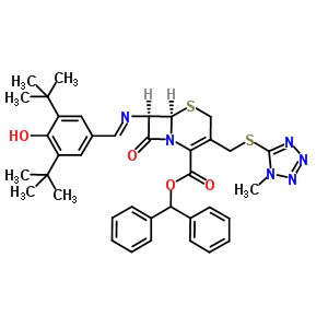 Diphenylmethyl 7-(3,5-di-tert-butyl-4-hydroxybenzylideneamino)-3-[[(1-methyl-1h-tetrazol-5-yl)thio]methyl]-3-cephem-4-carboxylate Structure,58844-13-6Structure